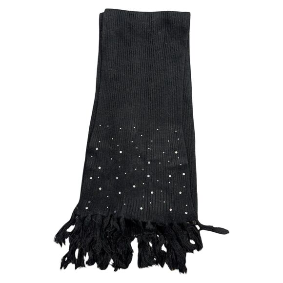 Lot of 2 Women's Black White Beaded Fringe Soft Winter Wrap Long Wide Neck Scarf - Picture 2 of 10